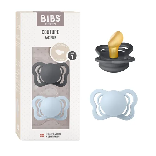 BIBS Chupetes – Colección Couture | Pezón anatómico sin BPA | Látex de goma natural | Fabricado en Dinamarca | Juego de 2 chupetes premium de color