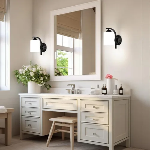 Miniatura 8 de Lámparas de Aplique de Pared para Dormitorio Baño, Iluminación Moderna de Tocador, Linternas de Montaje en Pared de Granja en Negro Mate