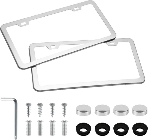 Miniatura 7 de LivTee Marcos Negros para Placas de Matrícula, Cubiertas de Placas de Matrícula de Acero Inoxidable de 2 Agujeros, 2PCS Soporte para Placas