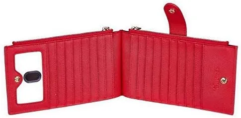Miniatura 4 de Travelambo Billetera para mujer con bloqueo RFID plegable para múltiples tarjetas con bolsillo con cremallera, Rojo -, Minimalista