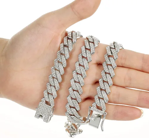 Miniatura 8 de Saintda Cadena de eslabones cubanos para hombre, diseño de Miami, cadena de diamantes brillantes, joyería de hip hop con caja de regalo para mujer