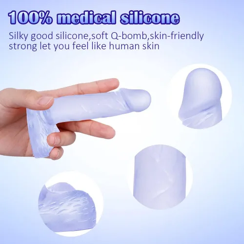 Miniatura 2 de Consolador pequeño realista de 4 pulgadas, tapón anal para principiantes, consolador anal suave con eje curvado y bolas, juguete sexual