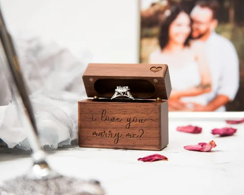 Miniatura 25 de MUUJEE Grow Old With Me Engraved Wooden Ring Box, Slim Engagement Proposal Ring Holder, Wedding Ceremony Ring Bearer Box, Fiance Gift Ideas