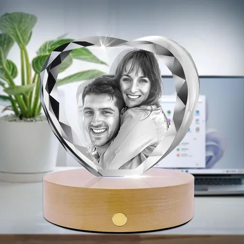 Miniatura 2 de HAN'S LASER Foto de cristal 3D, regalo personalizado con tu propia foto, única, cumpleaños (nuevo corazón)