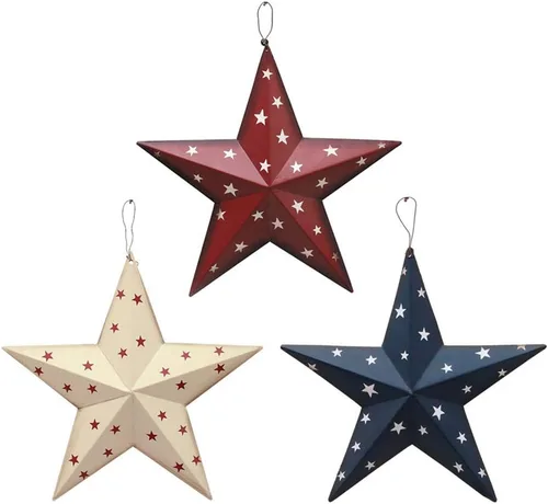 Miniatura 5 de Decoración patriótica de pared de metal con estrella de granero para interiores y exteriores, decoración primitiva, adornos de estrella para el 4