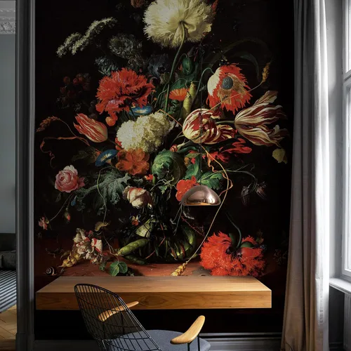 Miniatura 7 de Zeeko Murales de pared florales oscuros para despegar y pegar, 59 pulgadas de ancho x 98 pulgadas de alto, papel tapiz de flores 3D vintage