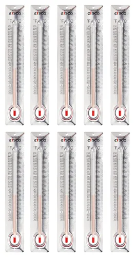EISCO Paquete de 10 termómetros de aluminio, de -30 a 230.0 °F / 30 a 230 °F, medición en grados Celsius y Fahrenheit – respaldo de aluminio, vidrio