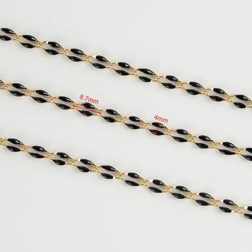 Miniatura 3 de Cadena de goteo de aceite negro para hacer joyas, carrete de cadena de eslabones de cable de latón chapado en oro con anillos abiertos y cierres