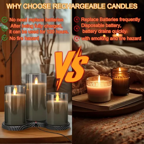 Miniatura 2 de GenSwin - Velas recargables con estación de carga, velas de cristal sin llama con control remoto, velas LED de pila parpadeantes que funcionan