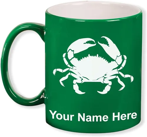 Miniatura 13 de LaserGram Taza de café redonda de cerámica de 11 onzas, cangrejo, grabado personalizado incluido (azul oscuro)