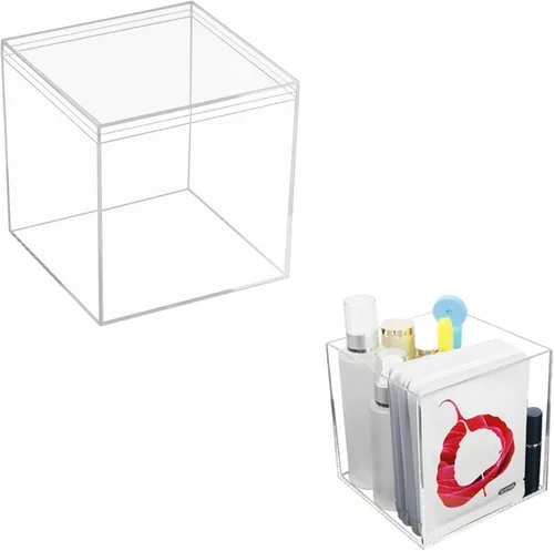 Miniatura 10 de Caja de acrílico transparente con tapa, contenedores de cubo cuadrado de plástico, caja de almacenamiento para el hogar y la oficina, caja