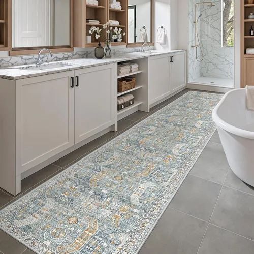 Miniatura 57 de Madane Tapete lavable de 2 x 10 pies para pasillo, cocina, recibidor, clásico, suave, antideslizante para interiores, casa de campo, baño, sala