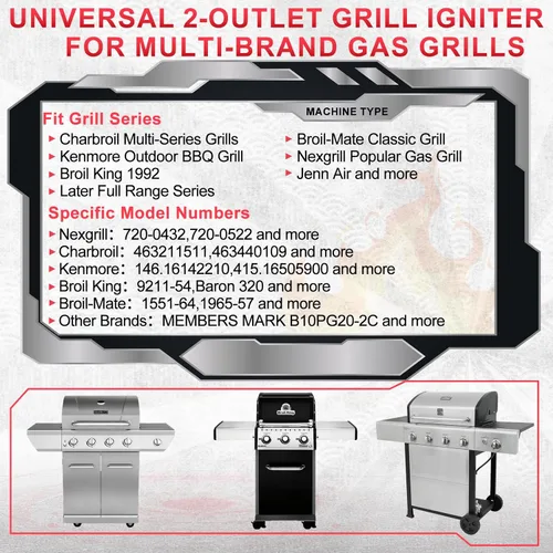 Miniatura 2 de Kit de encendido para parrilla DHLG-12 para Charbroil, Kenmore, Broil-Mate, Broil King, Nexgrill Reemplazo de piezas de encendido de parrilla