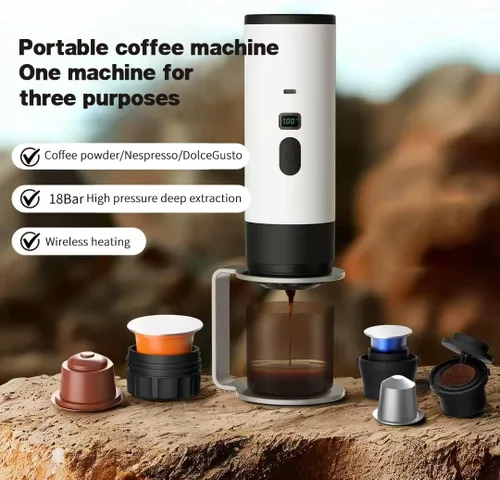 Miniatura 3 de Cafetera portátil de café autocalentable para automóvil, cafetera de café expreso para viajes, camping, funciona con pilas, USB/tipo C, con café
