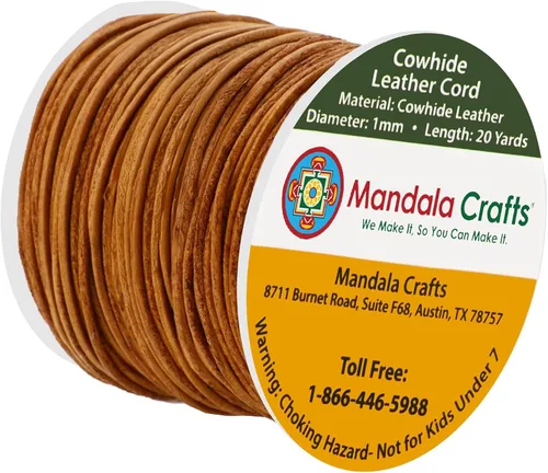 Miniatura 178 de Mandala Crafts Cordón Redondo de Cuero de Piel de Vaca Genuino Beige para Fabricación de Joyas Kumihimo Carrete de Cuerda de Cuero - Cordón