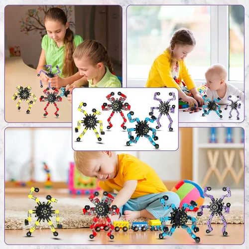 Miniatura 3 de Junkin 100 juguetes sensoriales divertidos a granel, juguete transformable para la ansiedad con cadena, robot giratorio para el dedo para aliviar