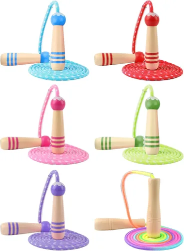 Miniatura 6 de Cuerda de Saltar para Niños, Lorvain Cuerda de Saltar Ajustable, Cuerdas de Saltar para Niños con Mango de Madera para Niñas y Niños, Cuerdas