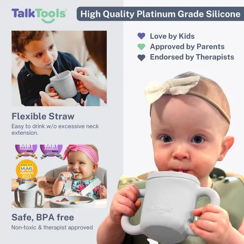 Miniatura 4 de TalkTools ITSY - Taza de entrenamiento de silicona para bebé, mini taza con popote para bebé, antifugas, a prueba de derrames y sin BPA, con Nube