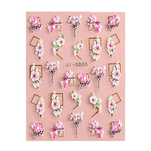Miniatura 13 de Calcomanías de uñas, 4 hojas en relieve floral 5D, autoadhesivas para manicura de bricolaje