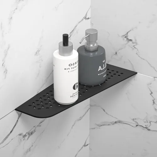 Miniatura 5 de Estante esquinero de ducha de 12 pulgadas, color negro mate 304, estante esquinero cuadrilátero de acero inoxidable empotrado resistente para baño