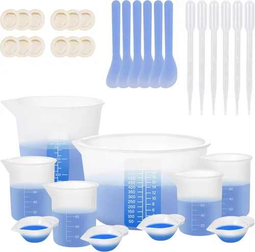 Miniatura 8 de KISREL Tazas medidoras de silicona para resina, suministros de resina con tazas de 600 ml y 100 ml, tazas de mezcla de resina, varillas de agitación