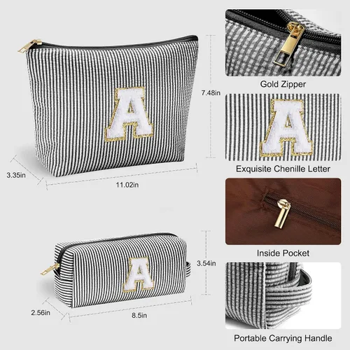 Miniatura 4 de YOOLIFE Regalos del Día de la Madre para Mujeres, Bolsa de Maquillaje con Iniciales, Bolsa de Maquillaje para Viaje, Bolsa de Maquillaje Negro