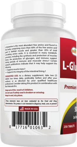 Miniatura 7 de Best Naturals L-Glutamina 500 mg 250 Comprimidos