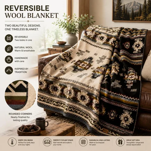 Miniatura 2 de QISU Manta de Lana Tipo Throw Grande, Hermosa, Cálida, Hecha a Mano en Ecuador por Artesanos Locales 94″ x 78″ Ultra Suave, Hipoalergénica