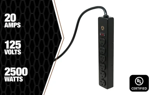 Miniatura 4 de Southwire Regleta de alimentación montable, 20 amperios, enchufe y receptáculo NEMA 5-20, 6 tomacorrientes, todo de metal para uso en garaje y Negro