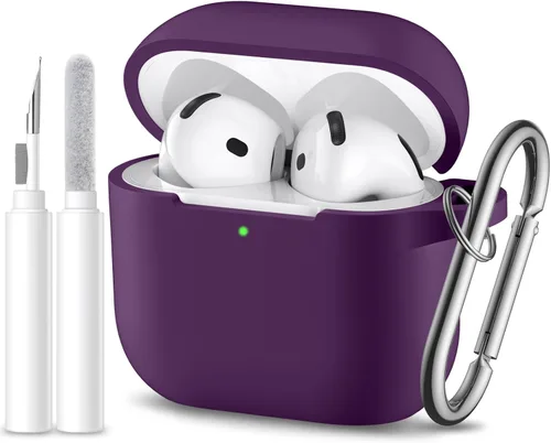 Miniatura 30 de Funda protectora completa de silicona suave para AirPods 4 con llavero y kit de limpieza, compatible con Apple Airpods 4 para mujeres y hombres
