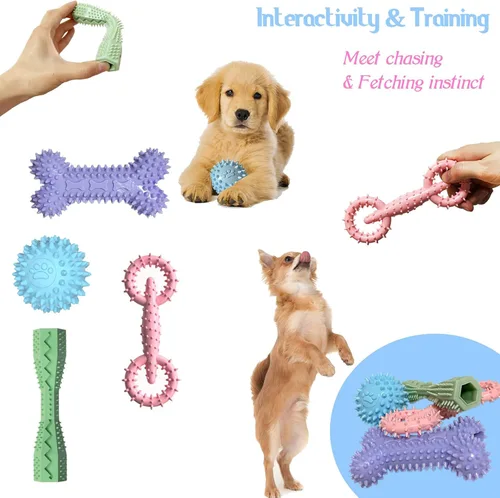 Miniatura 6 de Paquete de 4 juguetes para cachorros de 2 a 8 meses, juguete masticable para perros pequeños, juguetes de dentición para limpiar los dientes