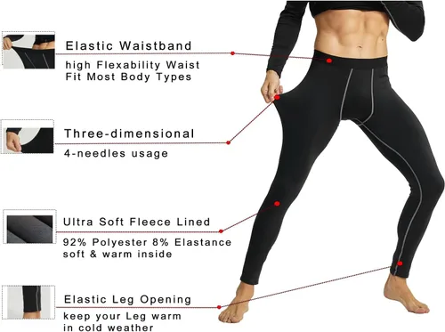 Miniatura 5 de YUSHOW Ropa interior térmica para hombre con forro polar largo conjunto de capa base de hockey clima frío invierno