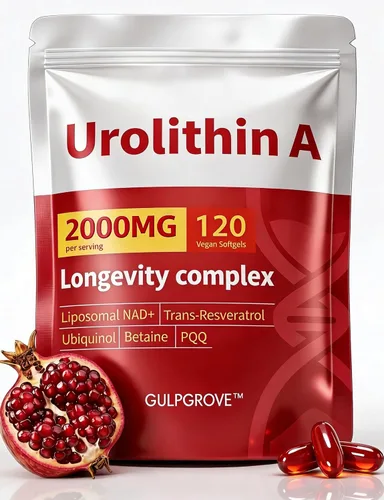 Urolithin A Supplement with Liposomal NAD+, Trans-Resveratrol, Ubiquinol, TMG, PQQ, 6-in-1 Formula for Cellular Energy & Mitochondrial Support, 120