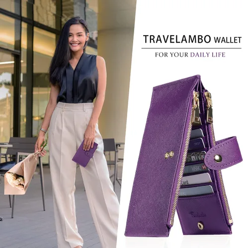 Miniatura 5 de Travelambo Cartera para mujer con bloqueo RFID y bolsillo con cremallera Cartera RFID
