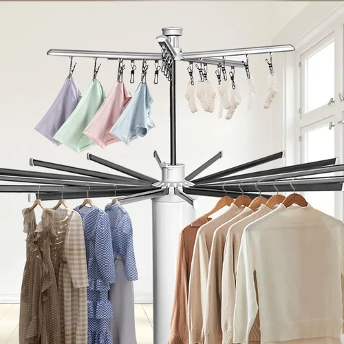 Miniatura 6 de Tendedero plegable de 4 patas con ruedas, portátil, de gran capacidad, ahorro de espacio, plegable, para uso doméstico en interiores y exteriores
