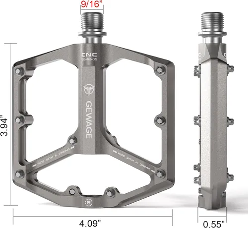 Miniatura 6 de Pedales de bicicleta de carretera/montaña - Pedales de bicicleta de 3 rodamientos - Pedales planos mecanizados CNC de 9/16 pulgadas con clavos
