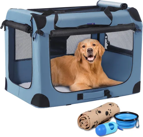 Miniatura 13 de Jaula portátil plegable para perros Petprsco, jaula de viaje para perros 24x17x17 con manta suave y cálida y cuenco plegable para gatos grandes