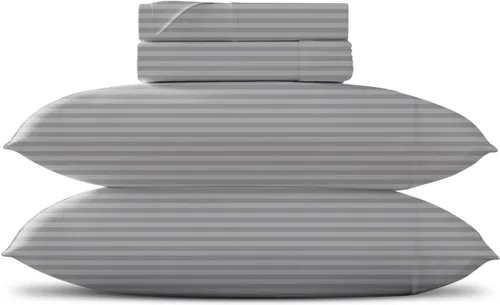 Miniatura 42 de TEXAS LINEN CO. Juego de sábanas de algodón egipcio Split King - 600 número de hilos, 5 piezas, sábanas blancas para cama ajustable, fibra 19: Raya