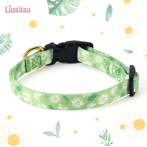 Miniatura 2 de Collar de perro de algodón hecho a mano para perros pequeños, medianos y grandes, margarita verde con colgante, collares de perro lindos (pequeño)