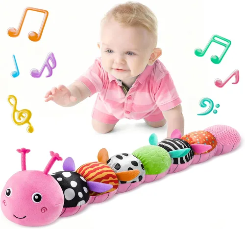 LIGHTDESIRE Juguetes para bebés Gusano Musical, Juguetes para bebés Animales de Peluche de 3, 6, 12 Meses, Juguetes Sensoriales con Diseño de Regla,