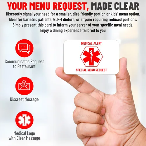 Miniatura 2 de Tarjeta bariátrica para restaurantes, tarjeta de solicitud de menú especial, control de porciones, solicitud de restaurante para pacientes Blanco
