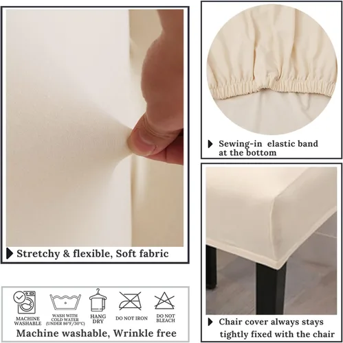 Miniatura 5 de Juego de 6 fundas elásticas para sillas de comedor, color blanco hueso, elásticas, lavables, extraíbles para cocina, hotel, restaurante Blanco roto
