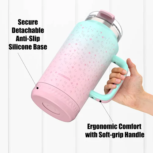 Miniatura 6 de Hydraful Vaso de 64 onzas con asa y pajilla, 100% a prueba de fugas, vaso aislado reutilizable, botella de agua grande de acero inoxidable, taza