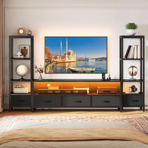 YITAHOME Moderno soporte de TV para televisores de 65 pulgadas, centro de entretenimiento con cajones y estanterías, gabinete de consola de TV LED