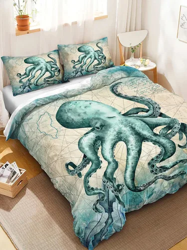 Miniatura 4 de CVHOUSE Juego de funda de edredón de pulpo, tamaño individual, diseño de animales marinos, estilo mediterráneo, edredón de océano para niños