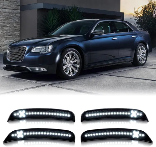 Bestview 4 luces de posición laterales para Chrysler 300 2015-2021: luces LED blancas de parachoques delantero y trasero estilo X, lámparas de