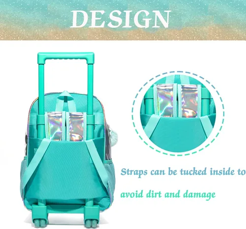 Miniatura 19 de Mochila con ruedas para niñas, mochila escolar con ruedas, bolsa escolar con bolsa de almuerzo y bolsa para lápices, mochila con ruedas para niños