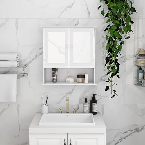 Miniatura 5 de Gabinete con puertas de cristal, gabinete de boticario de baño con 2 puertas, Gabinetes para cocina de pared, boticario de baño, 22 pulgadas