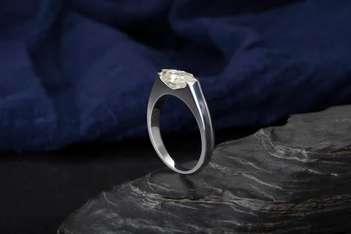 Miniatura 4 de Anillo de compromiso de moissanita de corte marquesa de 2 carasts para mujer, juego de tensión de medio bisel, anillo de boda solitario de plata
