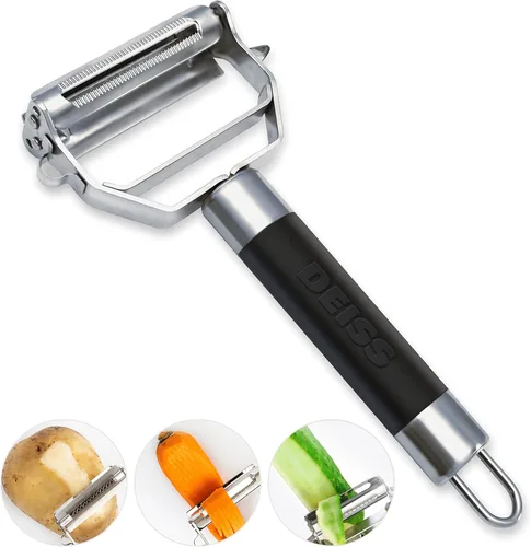 DEISS PRO Dual – Pelador en juliana y pelador de verduras — Mango cómodo antiderrapante — Herramienta increíble para preparar ensaladas y fideos